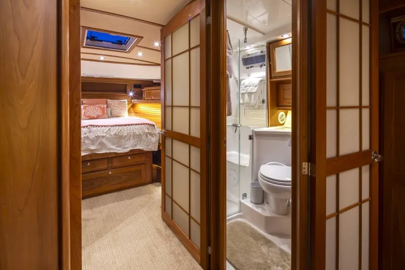 Slide: The Image of Luxurious interior of 2018 Sabre 45 Salon Express yacht with bedroom and bathroom. - 8