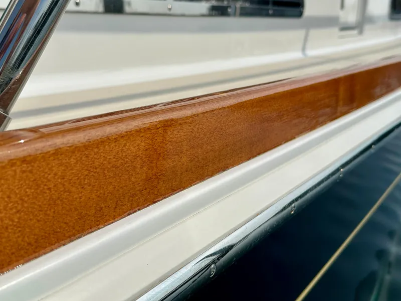 Slide: The Image of Polished wood detail on 2017 Sabre 42 Salon Express yacht exterior. - 19