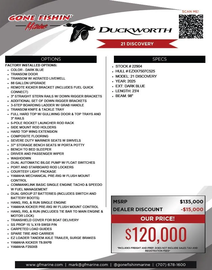 Slide: The Image of Duckworth 21 Discovery 2025 boat features, specs, and pricing details with dealer discount. - 37