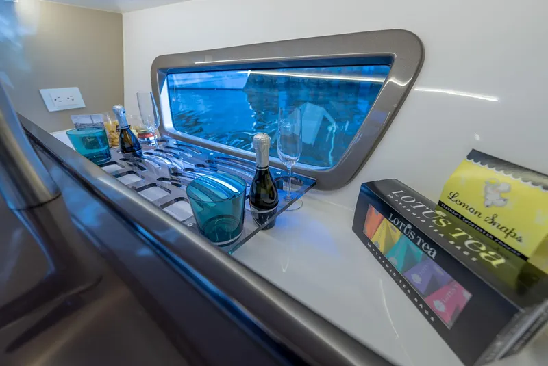 Slide: The Image of Luxurious interior of 2024 Hanover 415 yacht with drinks and tea set. - 9
