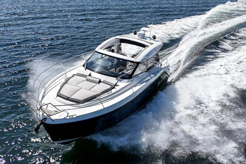 Slide: The Image of 2023 Bavaria SR36 yacht cruising on open water, showcasing sleek design and powerful performance. - 9