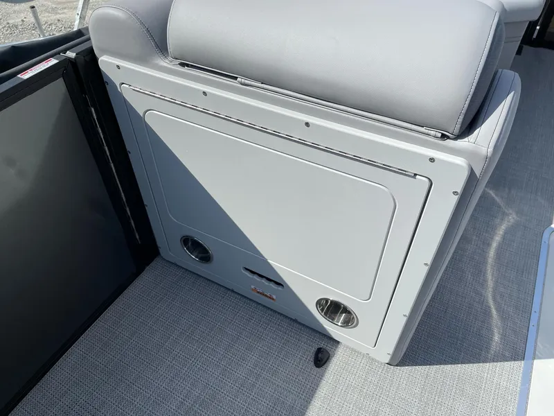 Slide: The Image of 2025 Bentley Pontoons Legacy 243 QSB interior detail, featuring sleek seating and modern design. - 27
