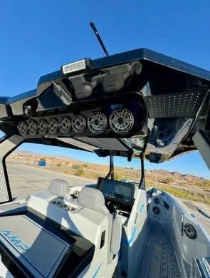 Slide: The Image of Futuristic AMP 333 boat interior with advanced sound system, 2025 model. - 4