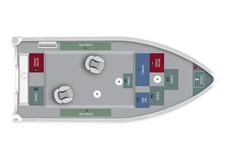 Slide: The Image of 2016 Alumacraft Classic 165 TL boat layout with seating and storage compartments. - 20