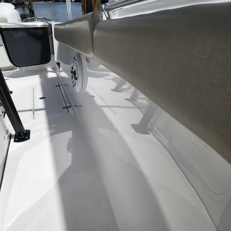 Slide: The Image of 2021 Sportsman Open 252 Center Console interior with seating and speaker detail. - 30