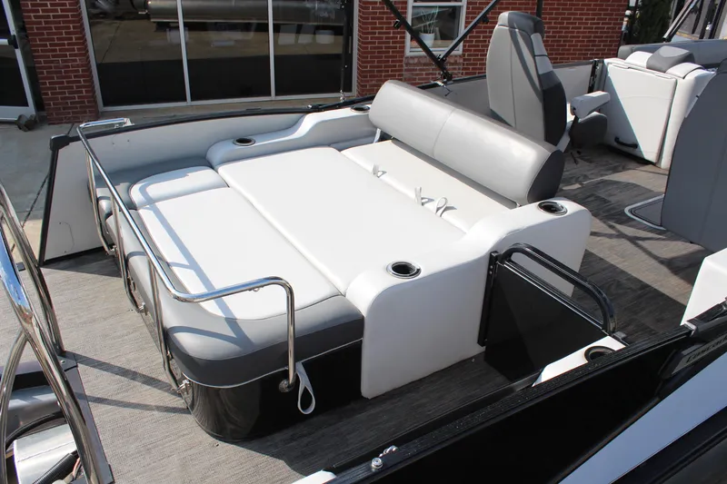 Slide: The Image of 2023 Tahoe Pontoon Cascade Platinum Versatile Rear Bench, luxurious seating, modern design. - 6