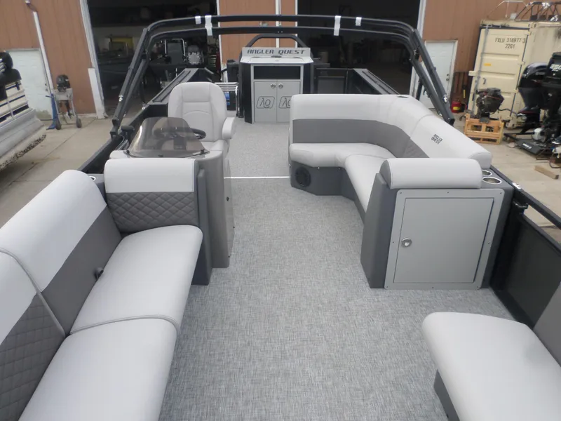 Slide: The Image of 2025 Angler Quest 8524 Family Fish boat interior with spacious seating and modern design. - 4