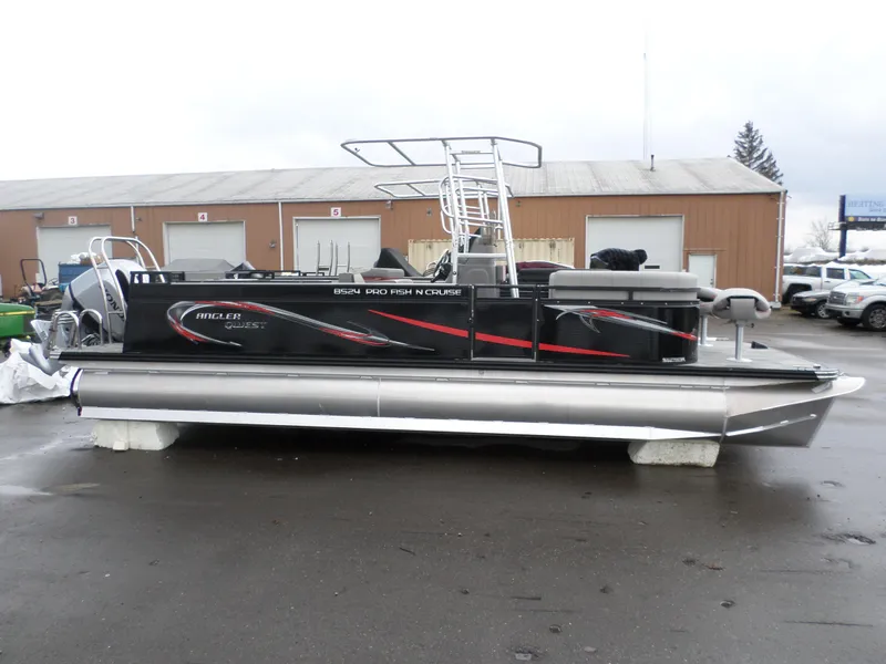 Slide: The Image of 2024 Angler Quest 8522/24 Pro Fish N Cruise pontoon boat on display. - 1