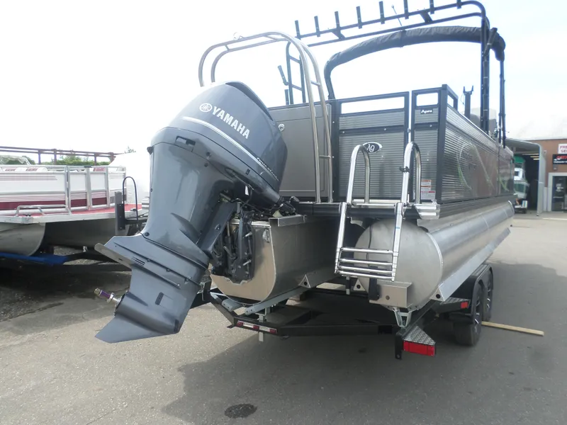 Slide: The Image of 2024 Angler Quest 8524 Family Fish Pro RA with Yamaha outboard motor on trailer. - 7