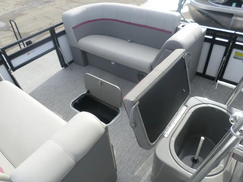 Slide: The Image of 2024 Angler Quest 8524/26 Pro Fish N Cruise interior with seating and storage compartments. - 3