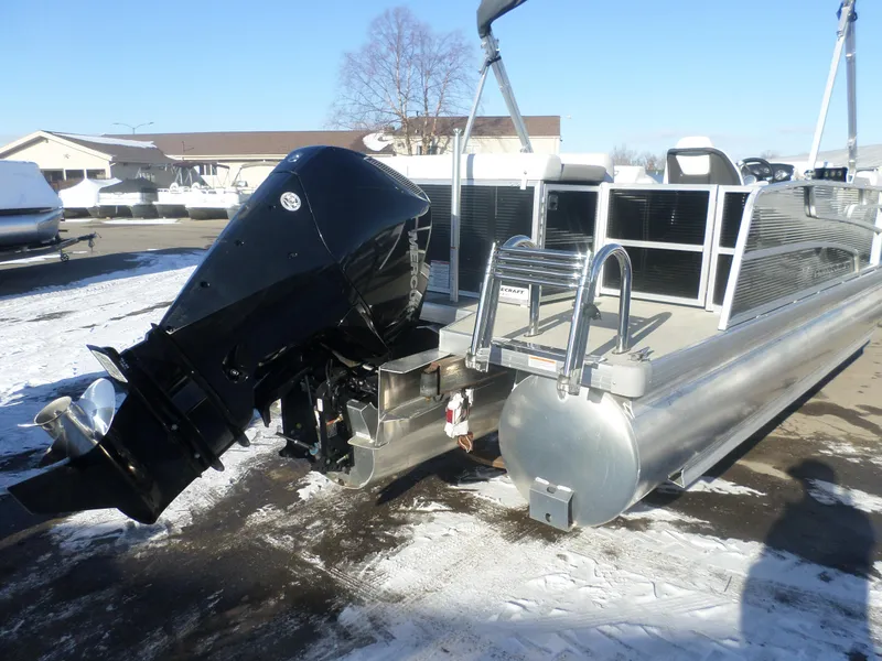 Slide: The Image of 2024 Princecraft Vectra 23 L TRI pontoon boat with powerful outboard motor. - 6