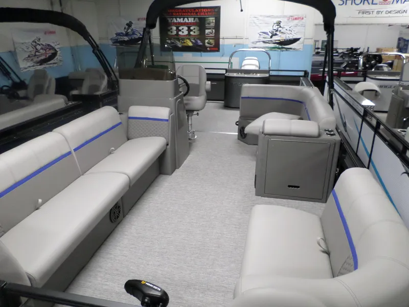 Slide: The Image of 2023 Angler Quest 8526 Family Fish Pro pontoon boat interior with spacious seating. - 3