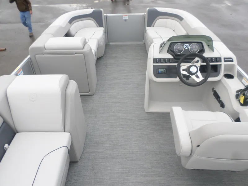 Slide: The Image of 2025 Godfrey Sweetwater 2086 SB pontoon boat interior with modern seating and helm. - 4