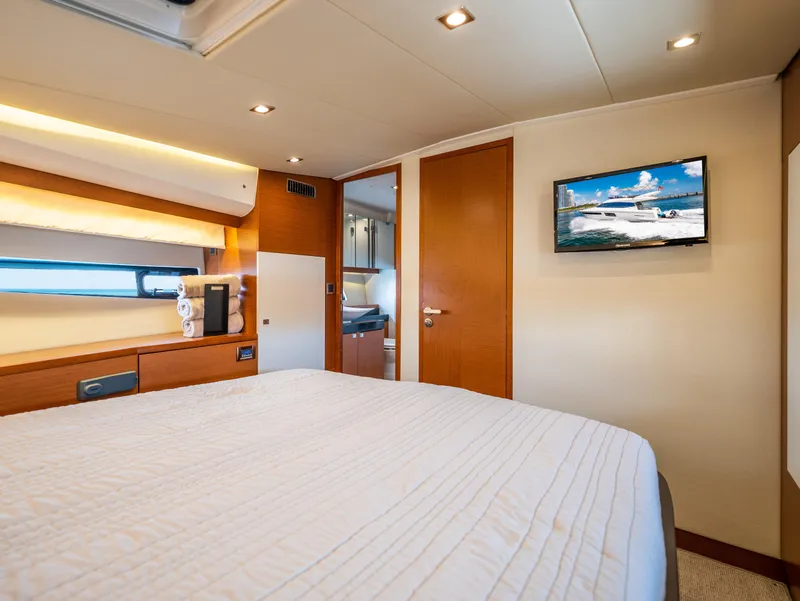 Slide: The Image of Luxurious cabin interior of 2017 Prestige 500 yacht with modern amenities and elegant design. - 23
