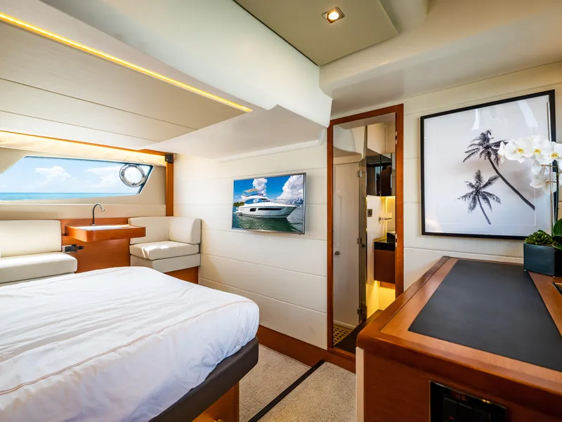 Slide: The Image of Luxurious interior of 2017 Prestige 500 yacht with elegant bedroom and modern decor. - 29