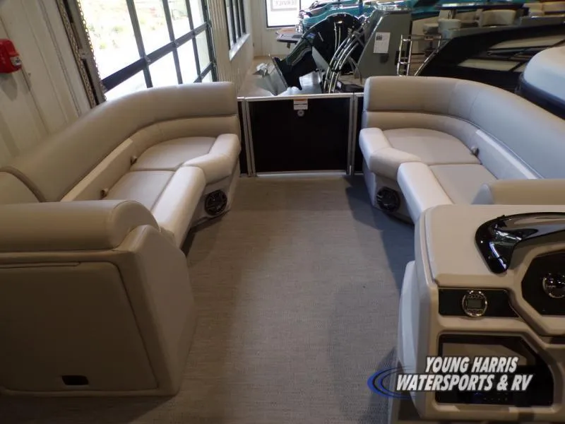 Slide: The Image of Interior of 2025 Godfrey EX2286SB pontoon boat with beige seating and modern design. - 3