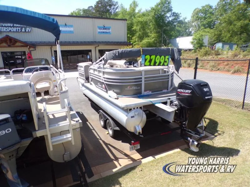 Slide: The Image of 2020 Sun Tracker Party Barge 20DLX pontoon boat at dealership, priced at $27,995. - 4