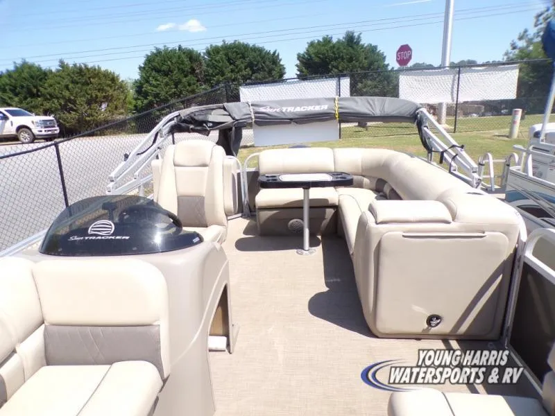 Slide: The Image of 2020 Sun Tracker Party Barge 20DLX pontoon boat with spacious seating and table. - 9