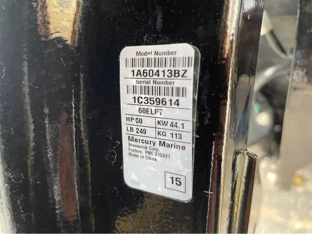 Slide: The Image of Label on Mercury Marine engine, model 60ELPT, 60 HP, for 2016 Lund 1650 Rebel XL Sport. - 24