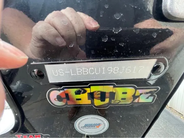 Slide: The Image of 2017 Lund 1675 Pro Guide boat identification number with colorful "CHUBZ" sticker. - 39
