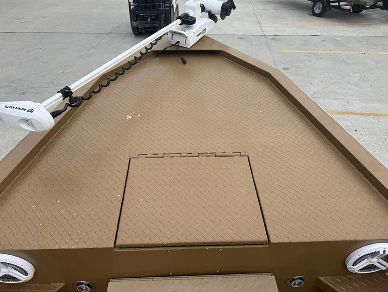 Slide: The Image of 2023 Custom Alumafab 20 CC boat deck with trolling motor and speakers. - 16