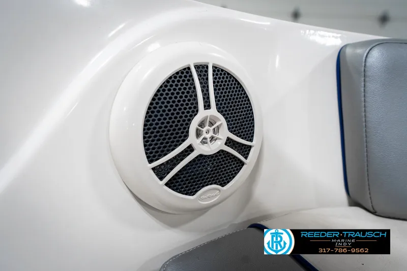 Slide: The Image of Speaker on a 2008 Sea Ray 185 Sport boat interior, featuring Reeder-Trausch Marine branding. - 37
