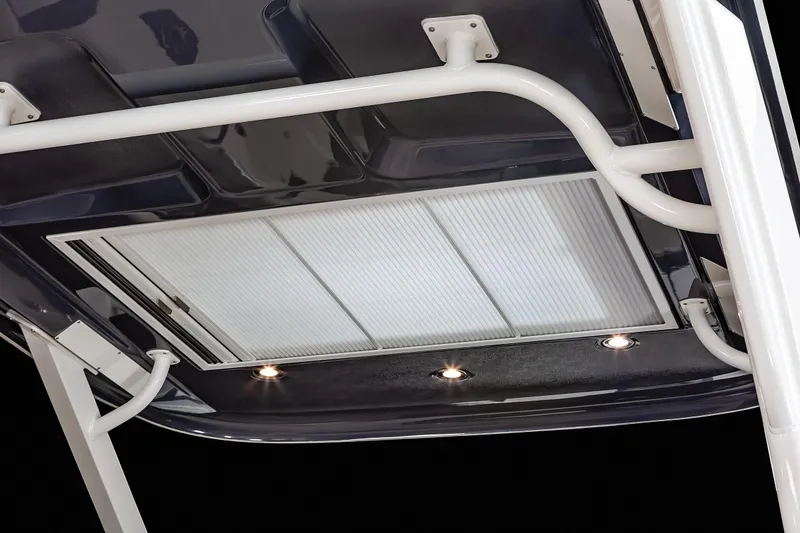 Slide: The Image of 2025 Chaparral 280 OSX boat roof with integrated lighting and sleek design. - 29