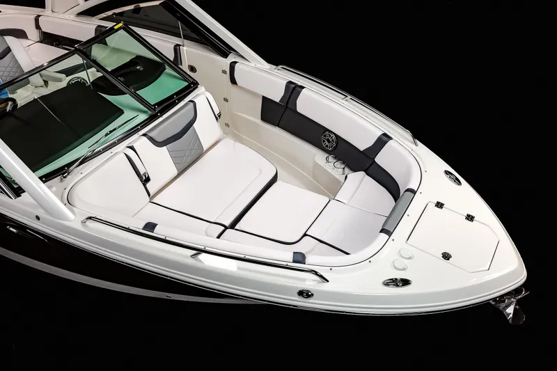Slide: The Image of 2025 Chaparral 280 OSX boat with sleek white seating and modern design. - 42