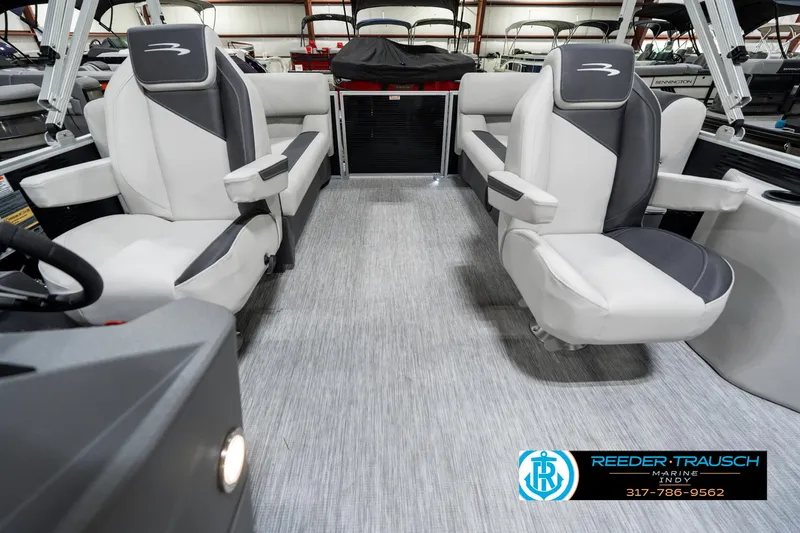 Slide: The Image of 2025 Bennington 20 SSR boat interior with modern seating and sleek design. - 18