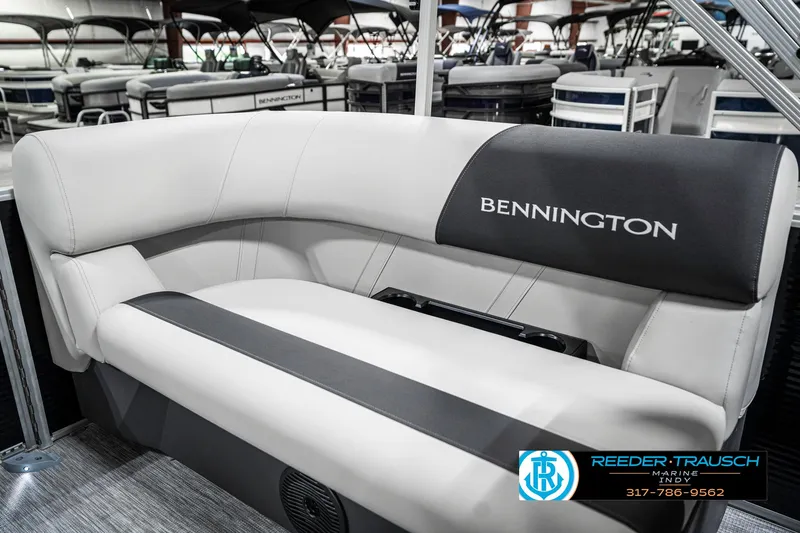 Slide: The Image of 2025 Bennington 20 SSR boat seating with sleek design and comfortable upholstery. - 40
