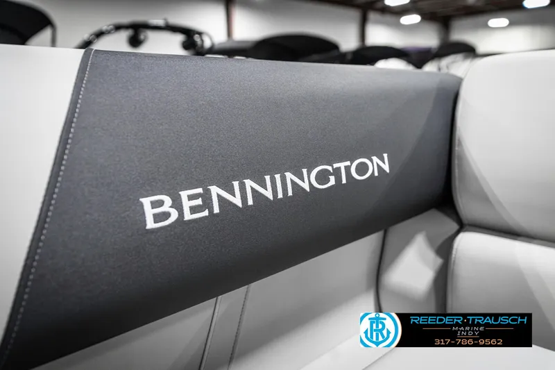 Slide: The Image of 2025 Bennington 20 SSR boat interior with logo, showcased by Reeder-Trausch Marine. - 42
