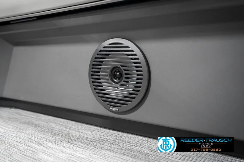 Slide: The Image of Speaker system in 2025 Bennington 20 SSR boat interior, featuring modern design and branding. - 43