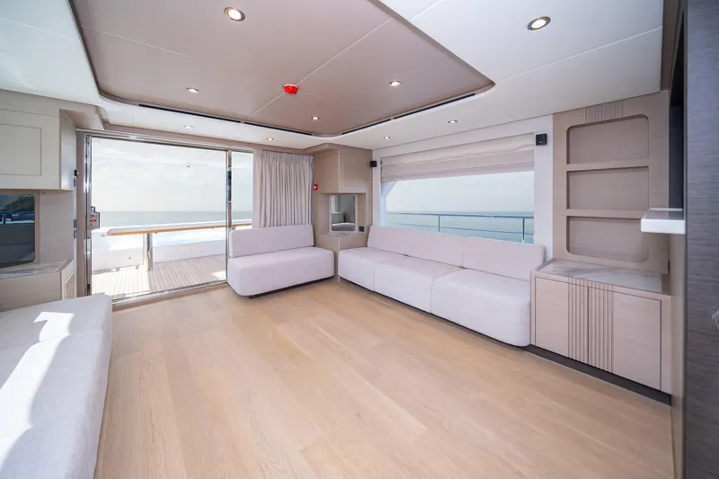Slide: The Image of Luxurious interior of 2024 Nomad 75 SUV yacht with modern design and ocean view. - 13