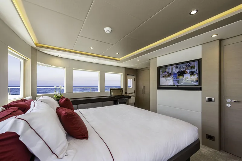 Slide: The Image of Luxurious bedroom interior of 2024 Nomad 75 SUV yacht with ocean view. - 32