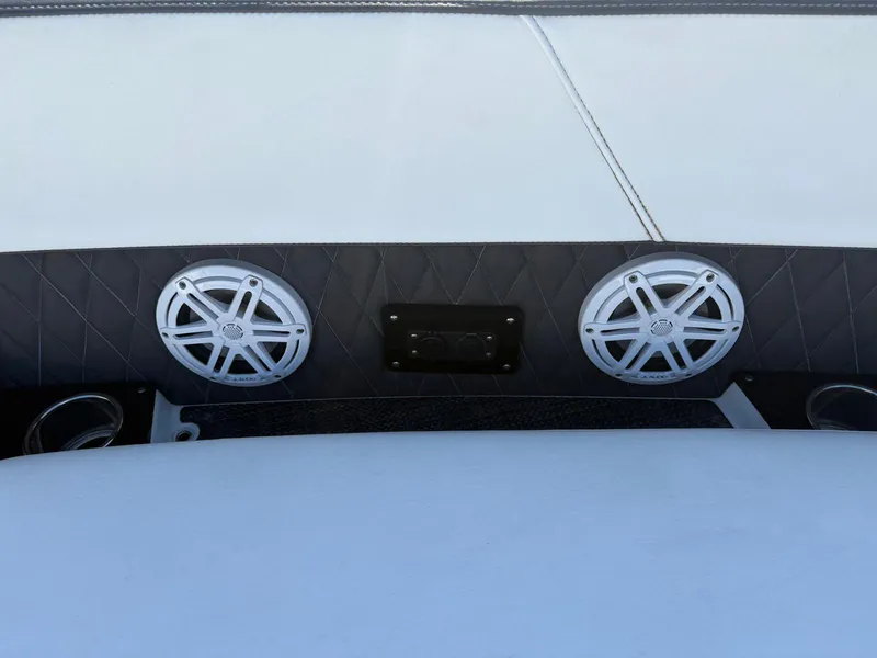 Slide: The Image of 2022 Monterey 385 Super Express boat speakers and panel detail. - 6