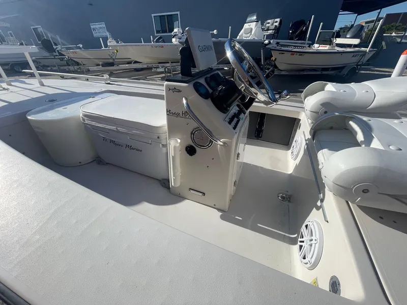 Slide: The Image of 2006 Maverick Mirage 17HPX-Tunnel boat interior with steering console and seating. - 16