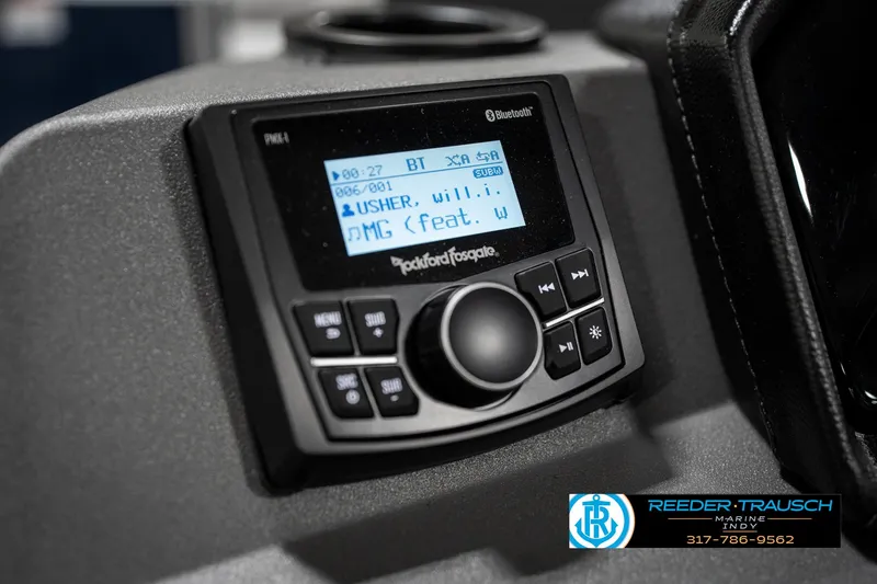 Slide: The Image of Close-up of a Rockford Fosgate audio system in a 2025 Bennington 22 SSR boat. - 32