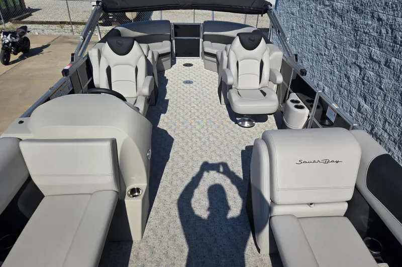 Slide: The Image of 2025 South Bay 224RS LE pontoon boat interior with luxurious seating and modern design. - 4