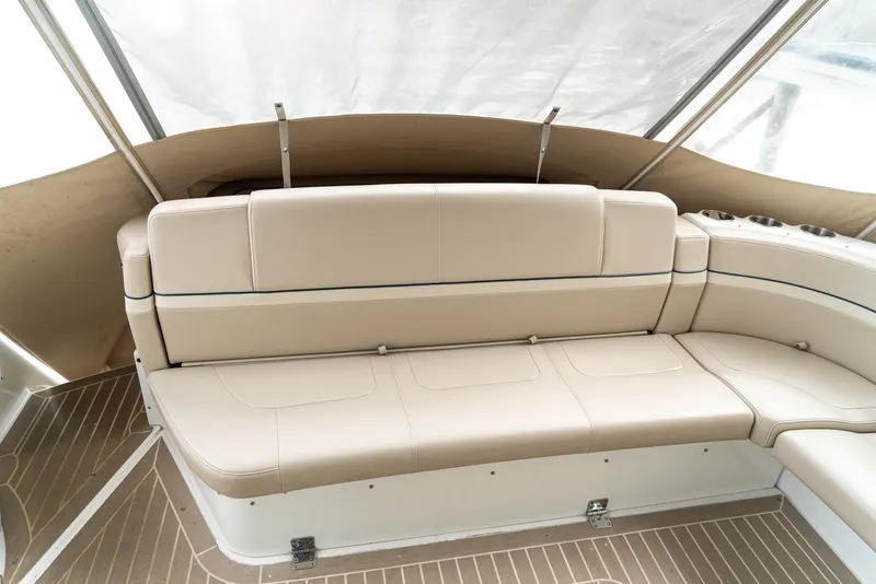 Slide: The Image of 2016 Formula 45 Yacht interior with beige leather seating and sleek design. - 26