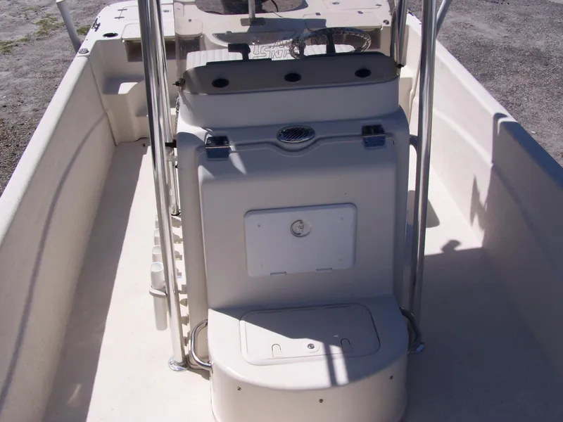 Slide: The Image of 2014 Carolina Skiff DLV 218 boat interior with console and seating. - 6