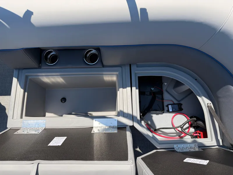 Slide: The Image of 2025 Bentley Pontoons Bolt 223 interior storage compartments and wiring details. - 20