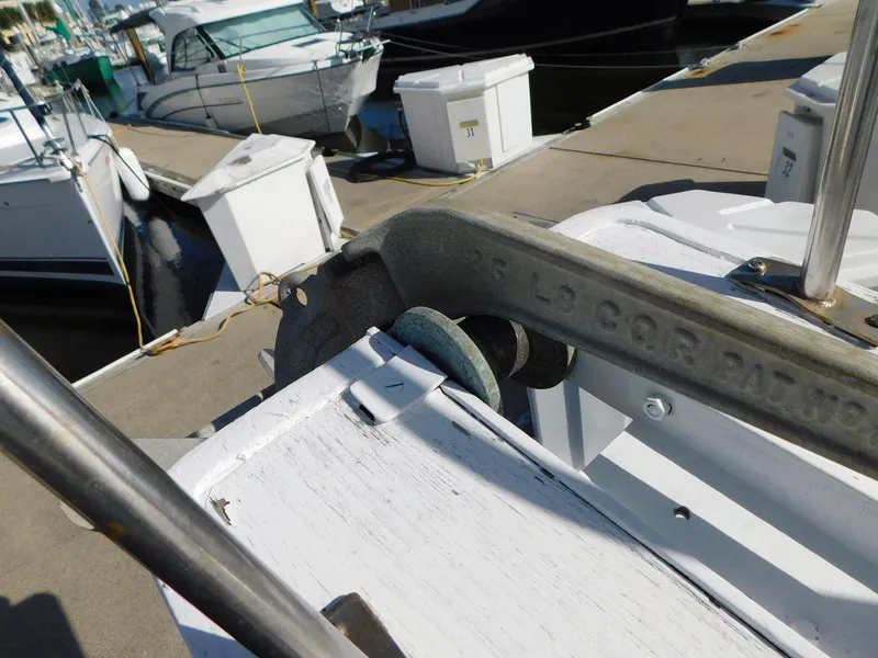 Slide: The Image of 1979 Grand Banks 32 Sedan boat detail at marina dock. - 27