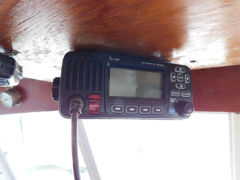 Slide: The Image of VHF marine radio installed on a 1979 Grand Banks 32 Sedan boat. - 8
