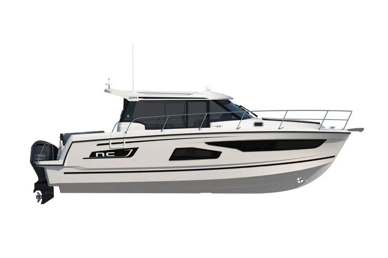 Slide: The Image of 2025 Jeanneau NC1095 Coupe boat, sleek design, side view, white hull, modern cabin cruiser. - 17