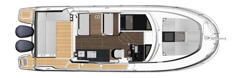 Slide: The Image of Top view of 2025 Jeanneau NC1095 Coupe boat layout with twin engines. - 21