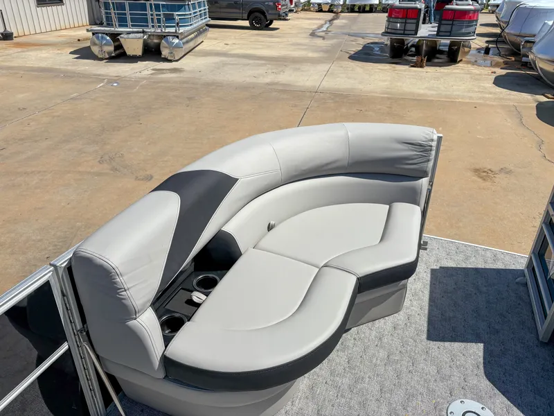 Slide: The Image of Luxurious seating on 2025 Trifecta 22 UL LE T 2.75 pontoon boat, featuring sleek design. - 11