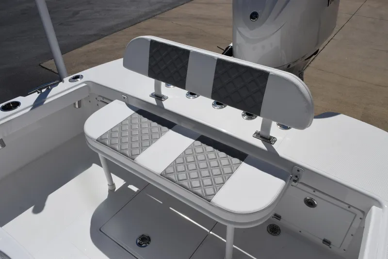 Slide: The Image of 2025 BlackJack 256 Coastal boat seating with diamond-patterned cushions. - 10