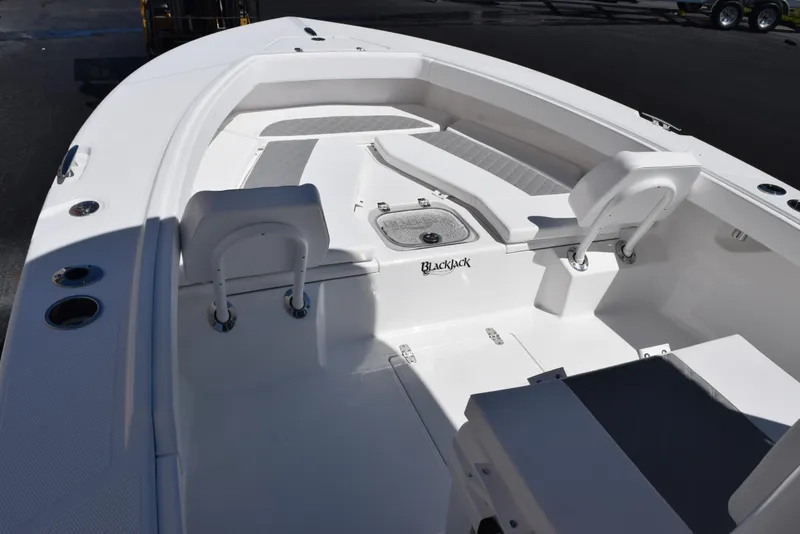 Slide: The Image of 2025 BlackJack 256 Coastal boat interior with seating and storage compartments. - 14