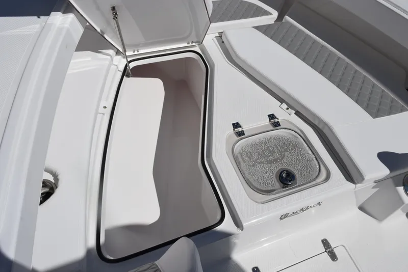 Slide: The Image of 2025 BlackJack 256 Coastal boat storage compartment and livewell detail. - 17