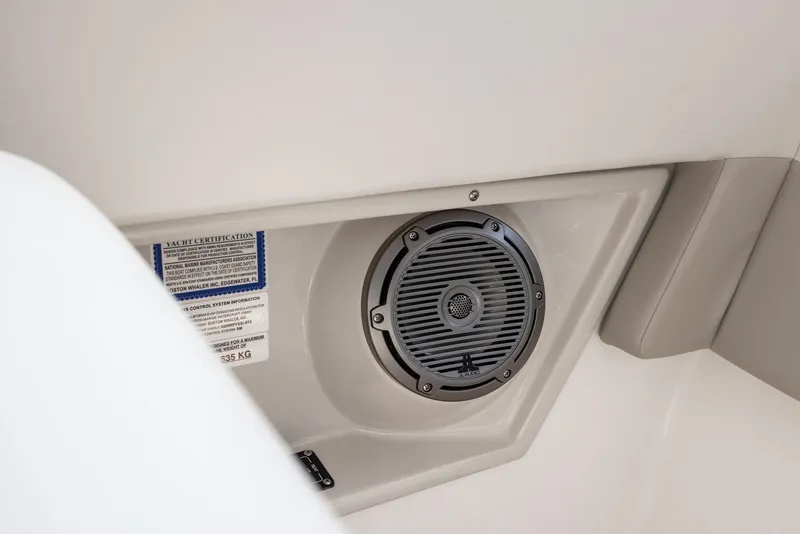 Slide: The Image of Speaker system on a 2022 Boston Whaler 320 Vantage boat interior. - 19